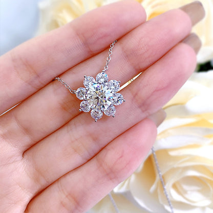 Ricady Jewel S925 Sterling Silver Sunflower Necklace - Sparkling High Carbon Diamond, 40+3cm