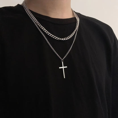 Layered Cross Pendant Necklace in Titanium Steel - European Style