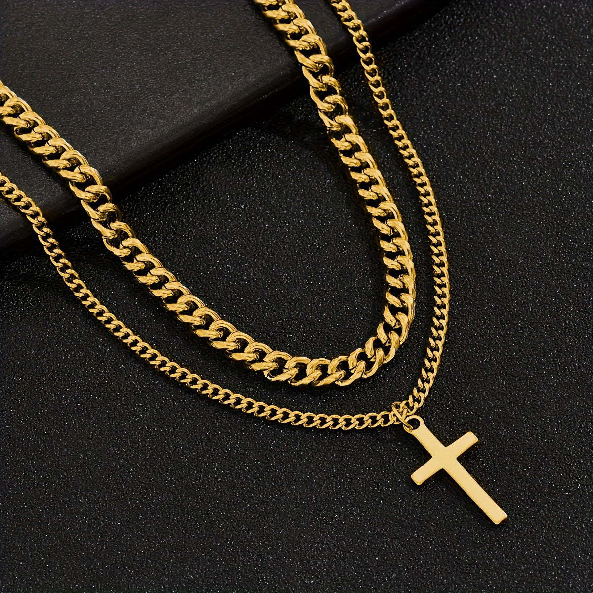 Layered Cross Pendant Necklace in Titanium Steel - European Style
