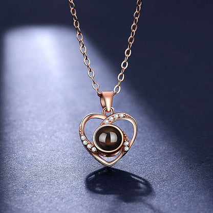 925 Silver Love Projection Necklace for Women - 100 Languages "I Love You" Heart Collar Necklace