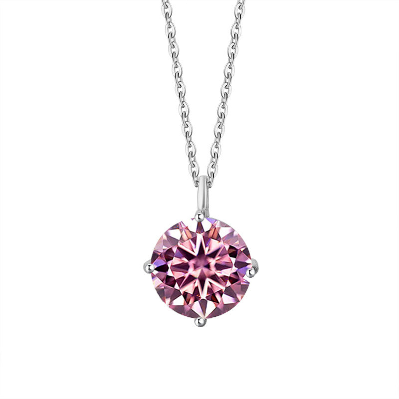 S925 Sterling Silver Classic Four-Prong Moissanite Necklace - Trendy Dainty Collarbone Pendant