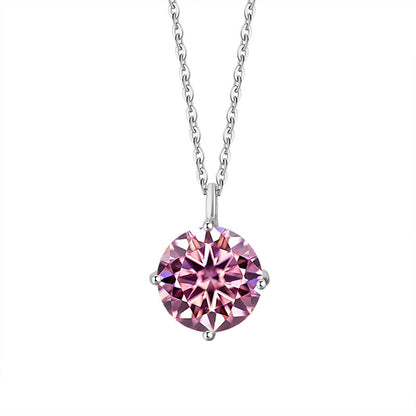 S925 Sterling Silver Classic Four-Prong Moissanite Necklace - Trendy Dainty Collarbone Pendant
