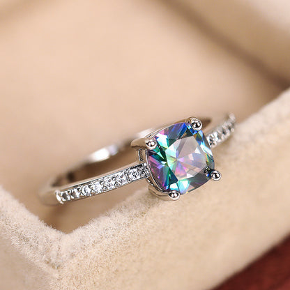 Ricady Jewel Women’s Pavé Blue Square Zircon Engagement Ring