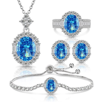 Ice Flower Cut Gemstone Set: Sparkling High-Carbon Diamond Ring Earrings Necklace Bracelet for Women