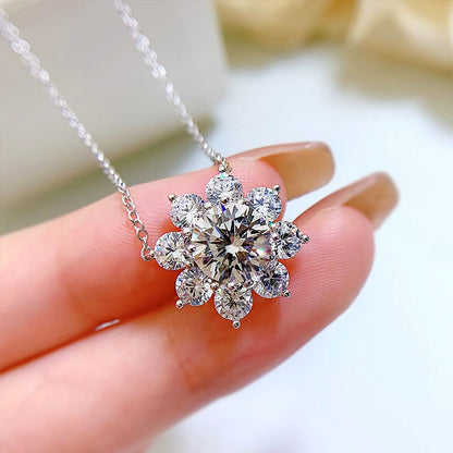 Ricady Jewel S925 Sterling Silver Sunflower Necklace - Sparkling High Carbon Diamond, 40+3cm