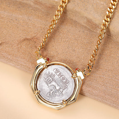 Janus Two-Faced Ancient Coin Pendant Necklace in 925 Sterling Silver