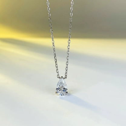 Women's S925 Silver Pear-Shaped Necklace, CZ Layering Clavicle Pendant
