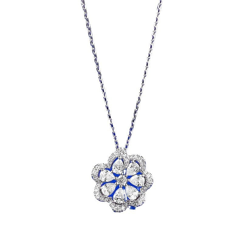 Ricady Jewel Lace Edge Flower Pendant Necklace - S925 Silver, CZ Inlay