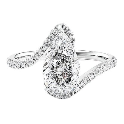 Teardrop Heart Engagement Ring, Luxury Micro-pavé Zircon Proposal Ring for Brides