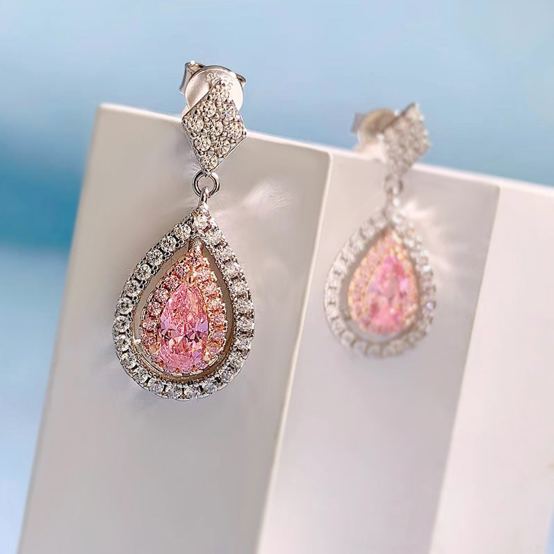 Elegant Minimalist 4*7mm Pear Pink Diamond Stud Earrings 925 Sterling Silver