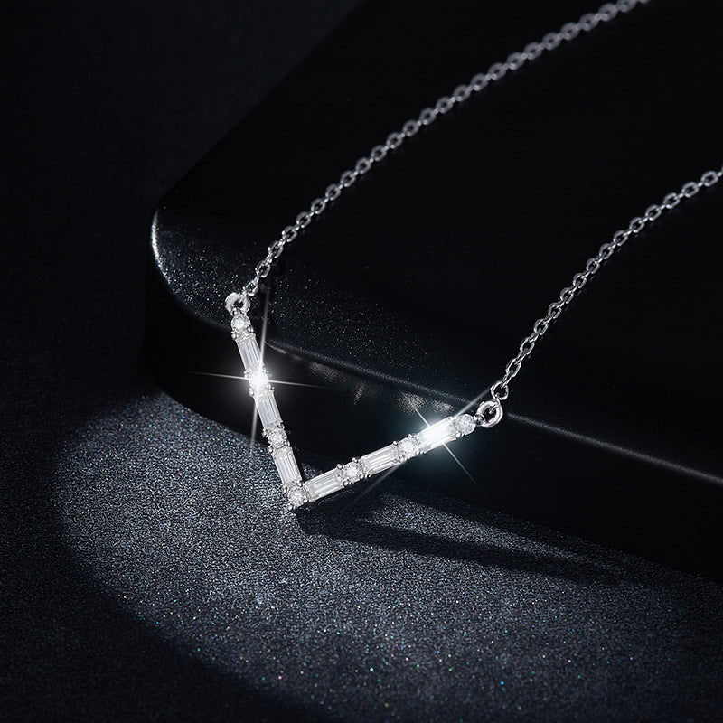 Minimalist V-Shape Moissanite Necklace S925 Silver Plated 18K Gold