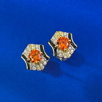925 Sterling Silver Plated Gold, Vintage Fanta Orange & Pink Stud Earrings - Minimalist, Versatile