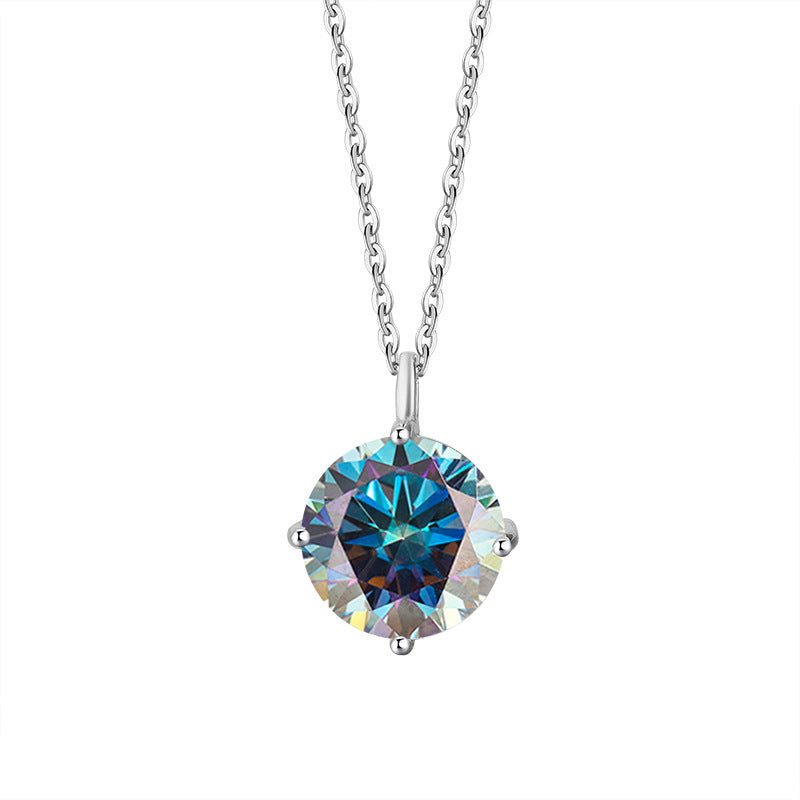 S925 Sterling Silver Classic Four-Prong Moissanite Necklace - Trendy Dainty Collarbone Pendant