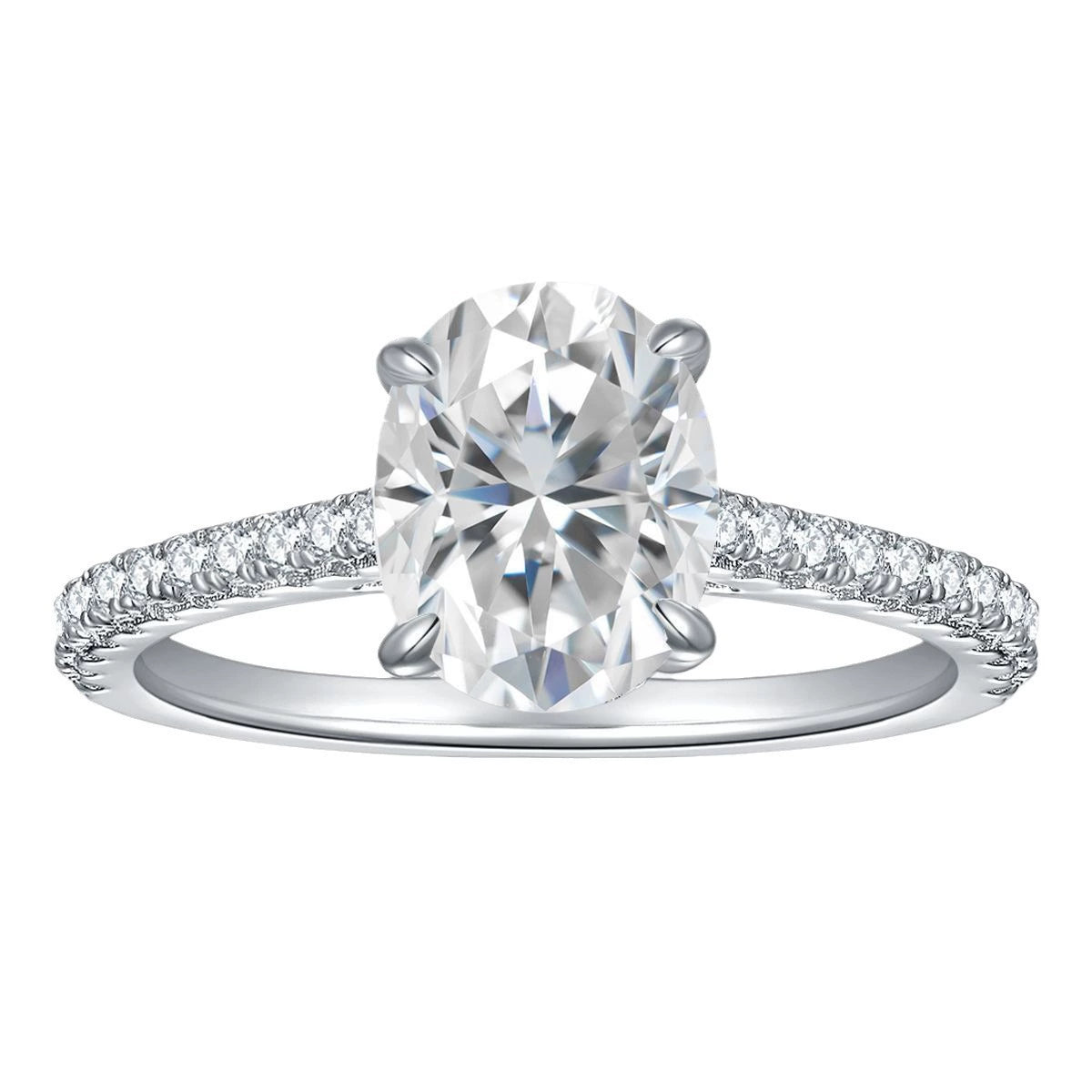 S925 Silver 2CT D Color Oval Moissanite Ring 4-Claw French Wedding Ring Wholesale