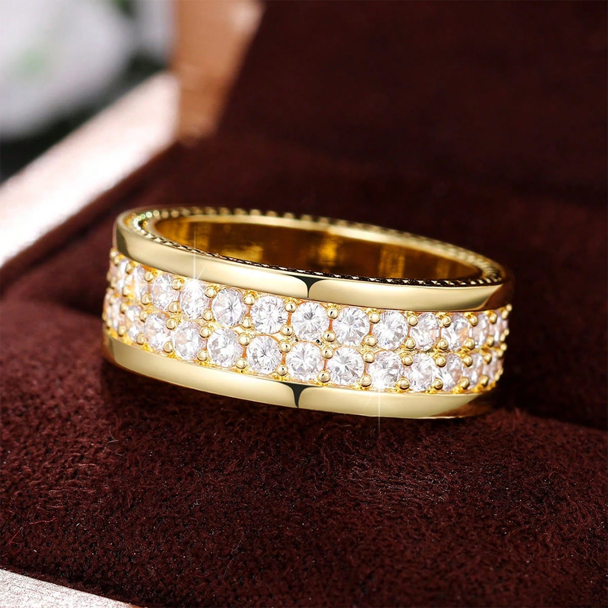 Ricady Jewel Vintage Double Row Zircon Ring - Wedding Season Statement Band