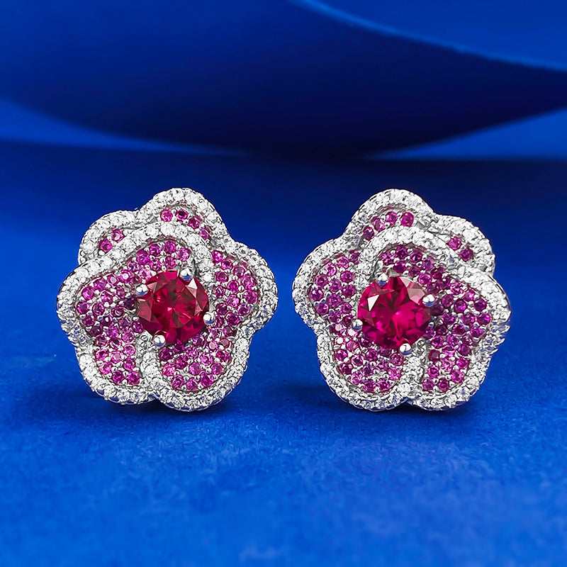 Optimized Title for European & American Markets: Pigeon Blood Red Round Zircon Stud Earrings - Elegant & Noble