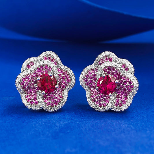 Optimized Title for European & American Markets: Pigeon Blood Red Round Zircon Stud Earrings - Elegant & Noble