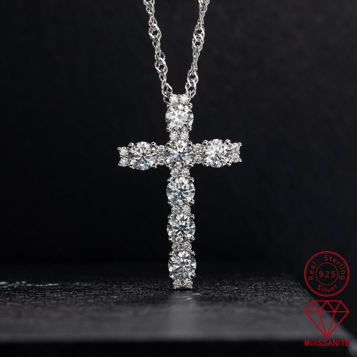 Ricady Jewel S925 Sterling Silver Cross Moissanite Pendant Necklace - High-End Minimalist Light Luxury Gift