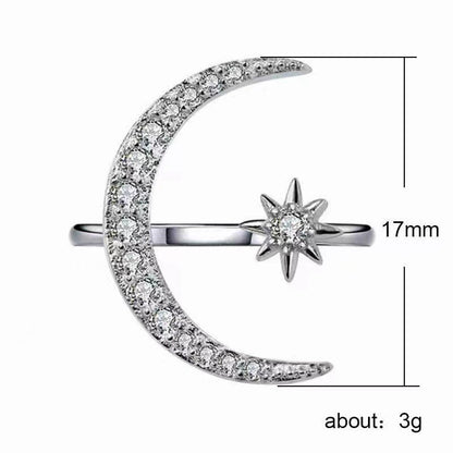 Ricady Jewel Crescent Moon & Star Ring - Light Luxury Open Engagement Band