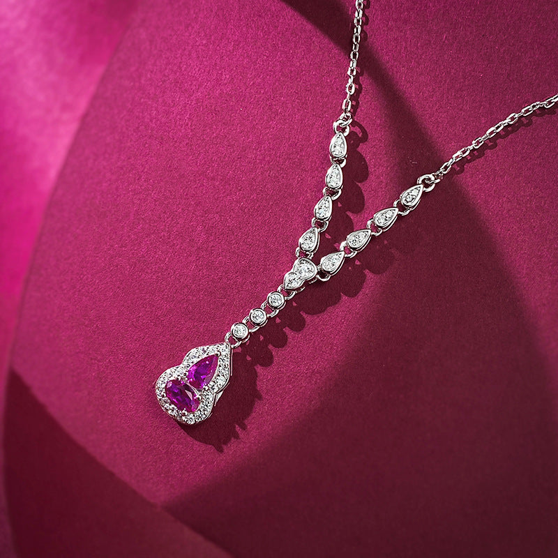 Ricady Jewel S925 Silver Gold-Plated Pink Corundum Gourd Necklace