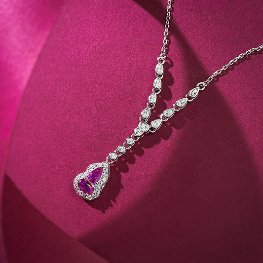 Ricady Jewel S925 Silver Gold-Plated Pink Corundum Gourd Necklace