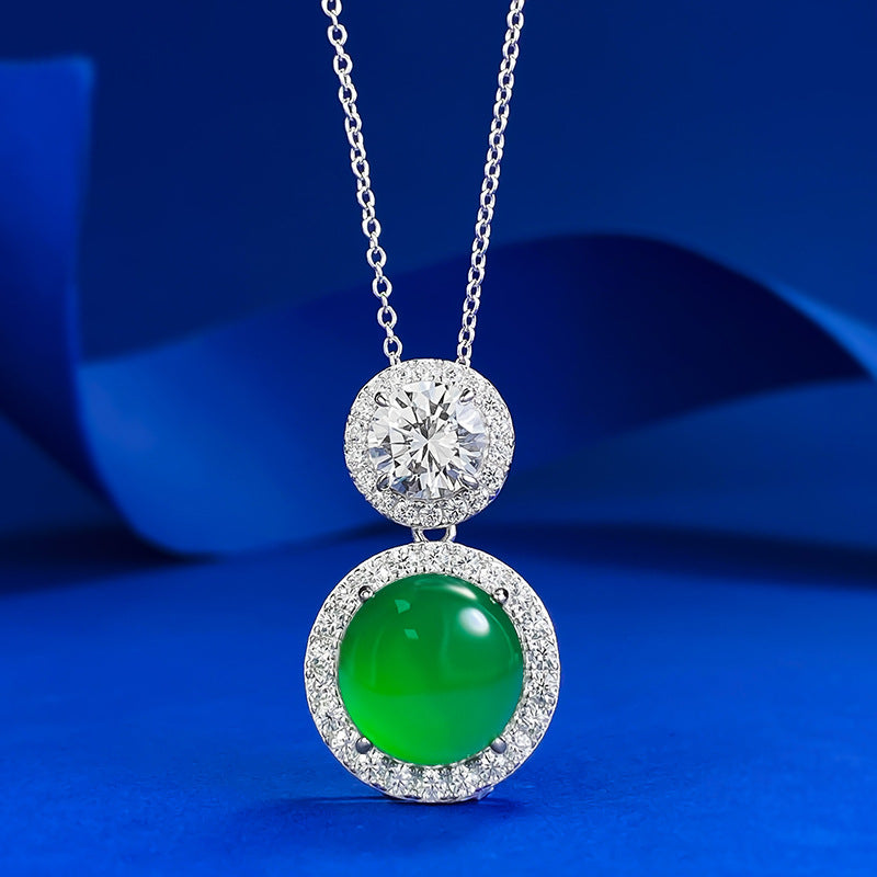 Ricady Jewel S925 Silver Imperial Green Chalcedony Necklace - Cabochon Pendant