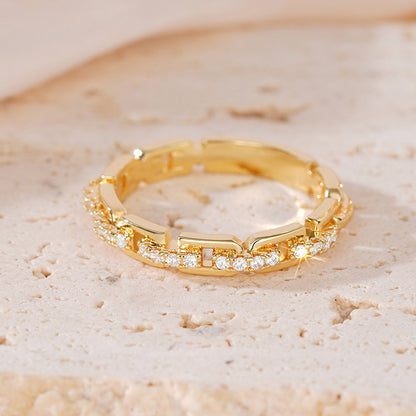 Optimized Title: Layered Link Ring for Women - Micro-Pavé Zircon Minimalist Daily Style
