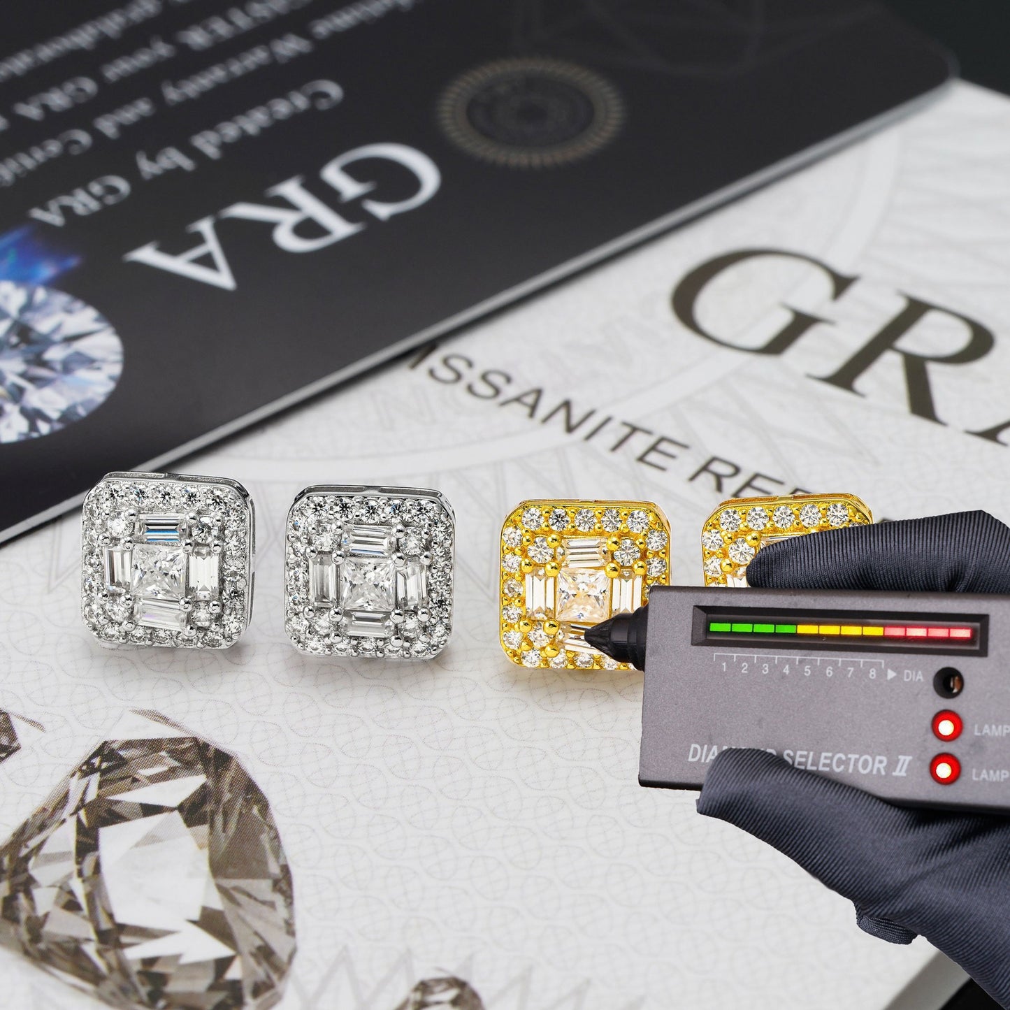 S925 Silver Square Stud Earrings with VVS Moissanite - Bestseller