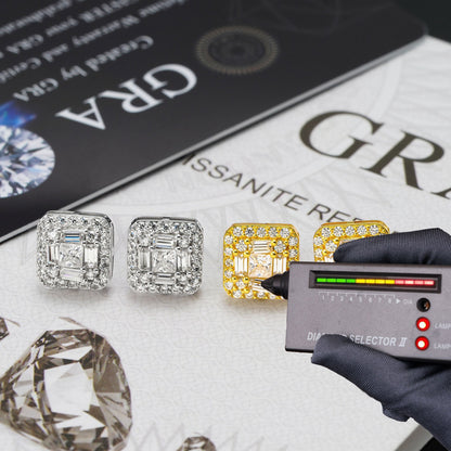 S925 Silver Square Stud Earrings with VVS Moissanite - Bestseller