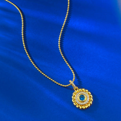S925 Silver Bohemian Round Pendant Adjustable Necklace