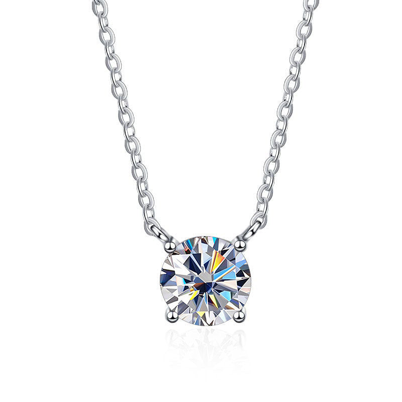 S925 Sterling Silver 1 Carat Moissanite Necklace - Women's Light Luxury 4-Claw PT950 Plated Collar Chain