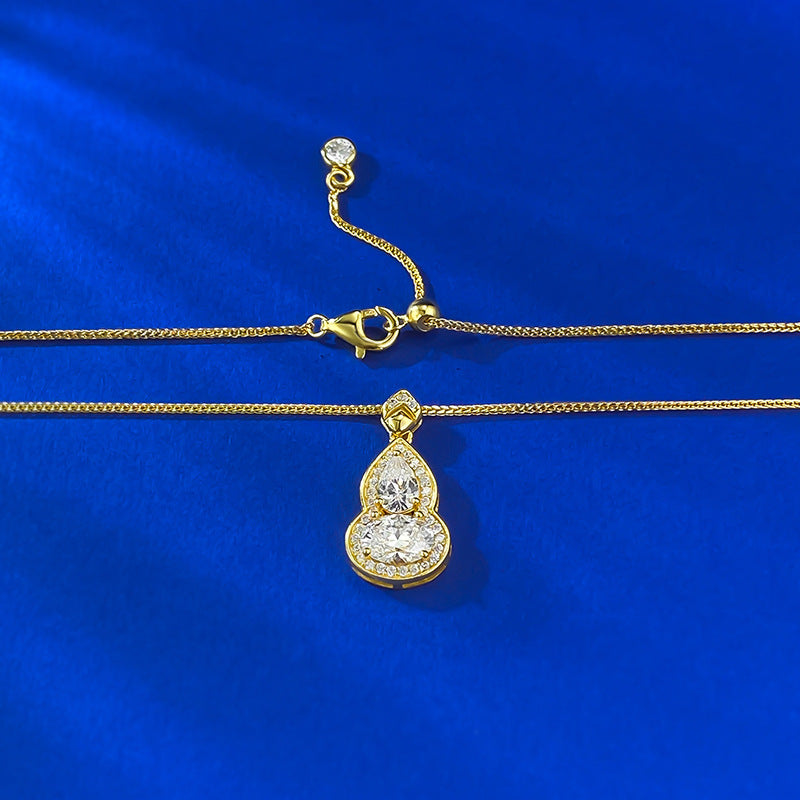 Ricady Jewel S925 Silver 1.5CT Egg-Shaped Diamond Gourd Necklace | 0.8CT Water Drop Inlay