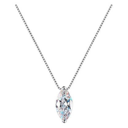 S925 Sterling Silver Marquise Moissanite Necklace - Women's Dainty Rhombus Pendant Box Chain