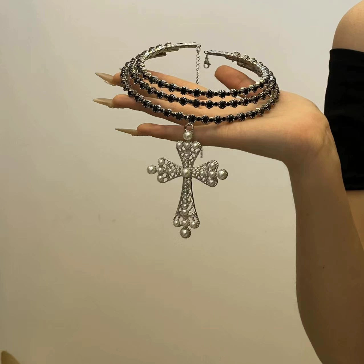 Layered Cross Choker Necklace - Sweet & Cool Style