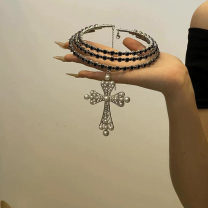 Layered Cross Choker Necklace - Sweet & Cool Style