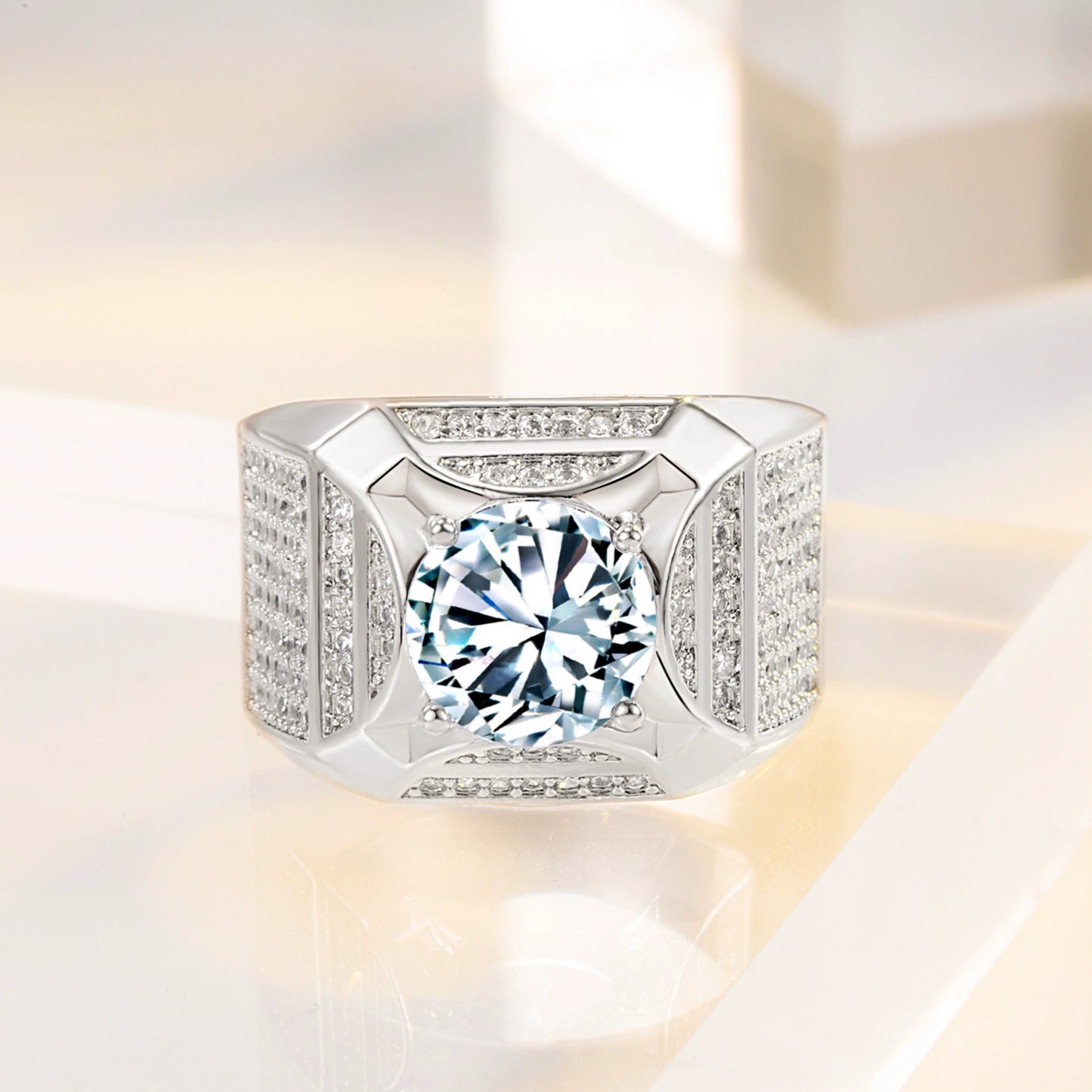 Men's Wide Band Diamond Ring - Luxury Business Style