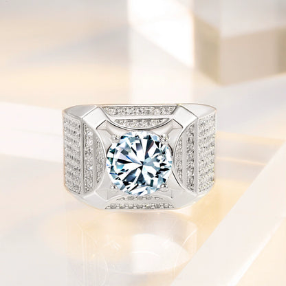 Men's Wide Band Diamond Ring - Luxury Business Style