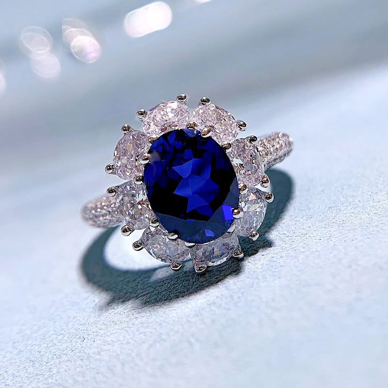 S925 Sterling Silver Ring | Sapphire-Like Oval CZ, Creative Luxury Design