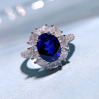S925 Sterling Silver Ring | Sapphire-Like Oval CZ, Creative Luxury Design