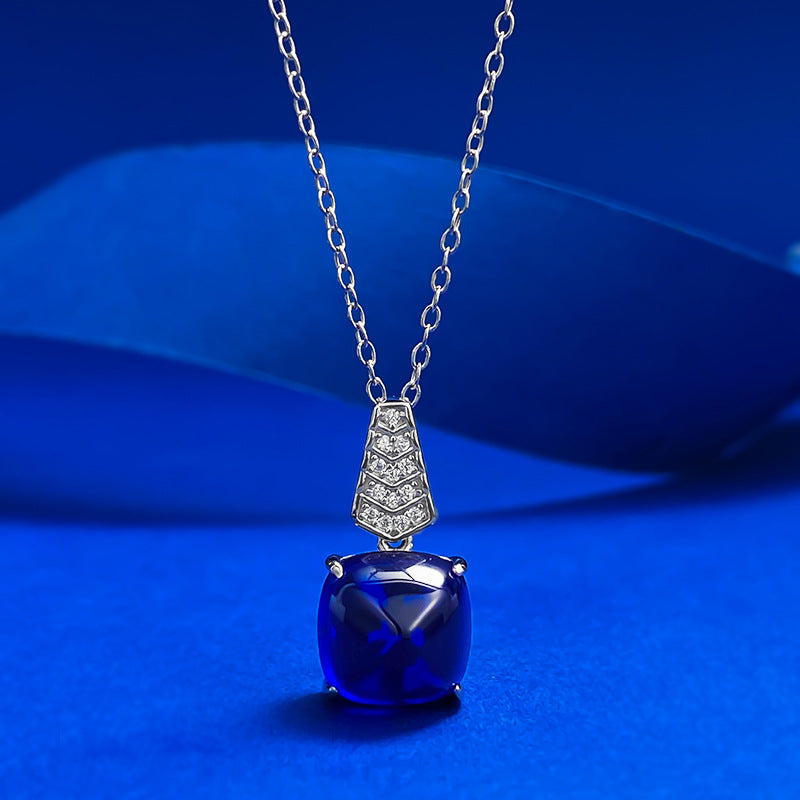 S925 Silver Royal Blue Sugar Loaf Pendant Necklace for Women