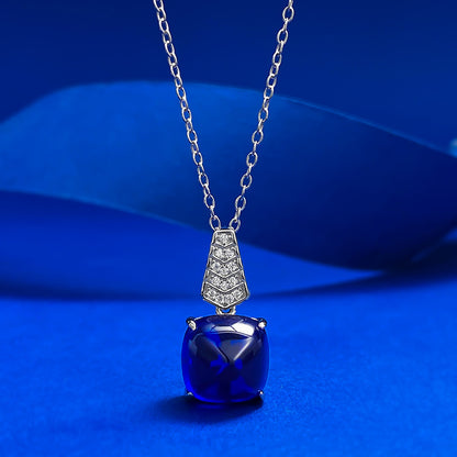 S925 Silver Royal Blue Sugar Loaf Pendant Necklace for Women
