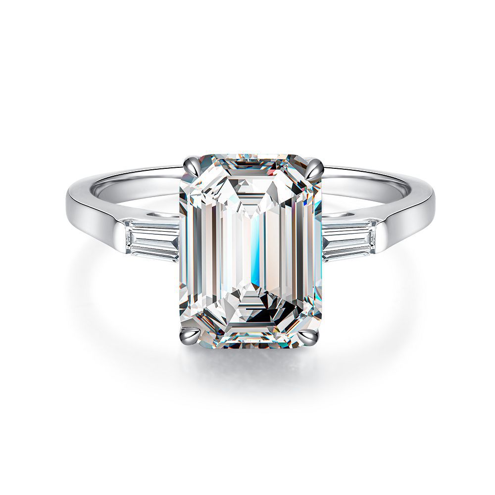 Women's S925 Sterling Silver Ring | Baguette Emerald-Cut High Carbon Zircon | Colored Gemstone Design