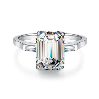 Women's S925 Sterling Silver Ring | Baguette Emerald-Cut High Carbon Zircon | Colored Gemstone Design