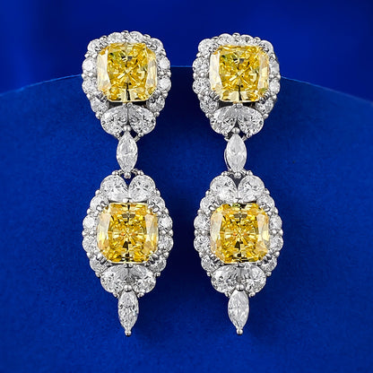 925 Sterling Silver 7x7mm Yellow Diamond Stud Earrings for Women, Full CZ