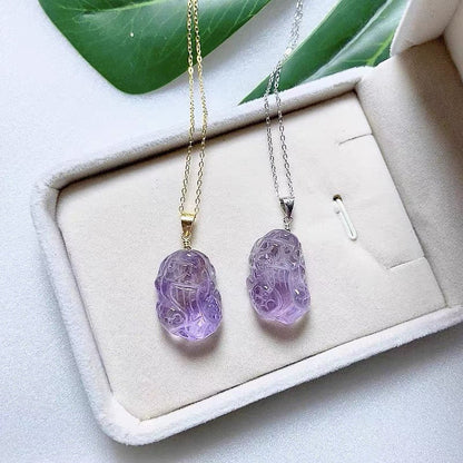 Natural Amethyst Pixiu Pendant Necklace - Prosperity Charm