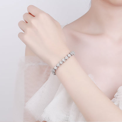 Glamorous Zircon Flower Bracelet for Women - Luxury Jewelry Gift for Girlfriend Birthday