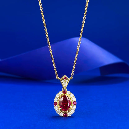 Women's S925 Silver Pigeon Blood Pendant | Elegant Dainty Collar Necklace