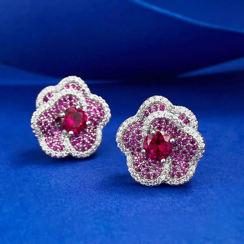 Optimized Title for European & American Markets: Pigeon Blood Red Round Zircon Stud Earrings - Elegant & Noble