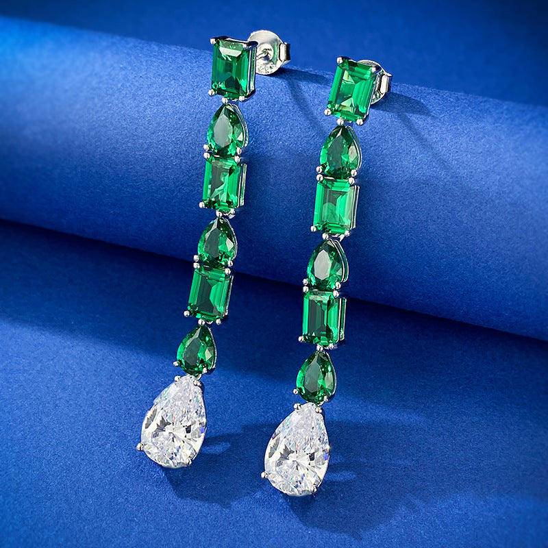 S925 Silver 1ct Green Nano Earrings - Long Style Fashion Earrings for Women
