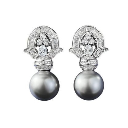 Chic Vintage 925 Silver 11mm Gray Cultured Pearl Earrings